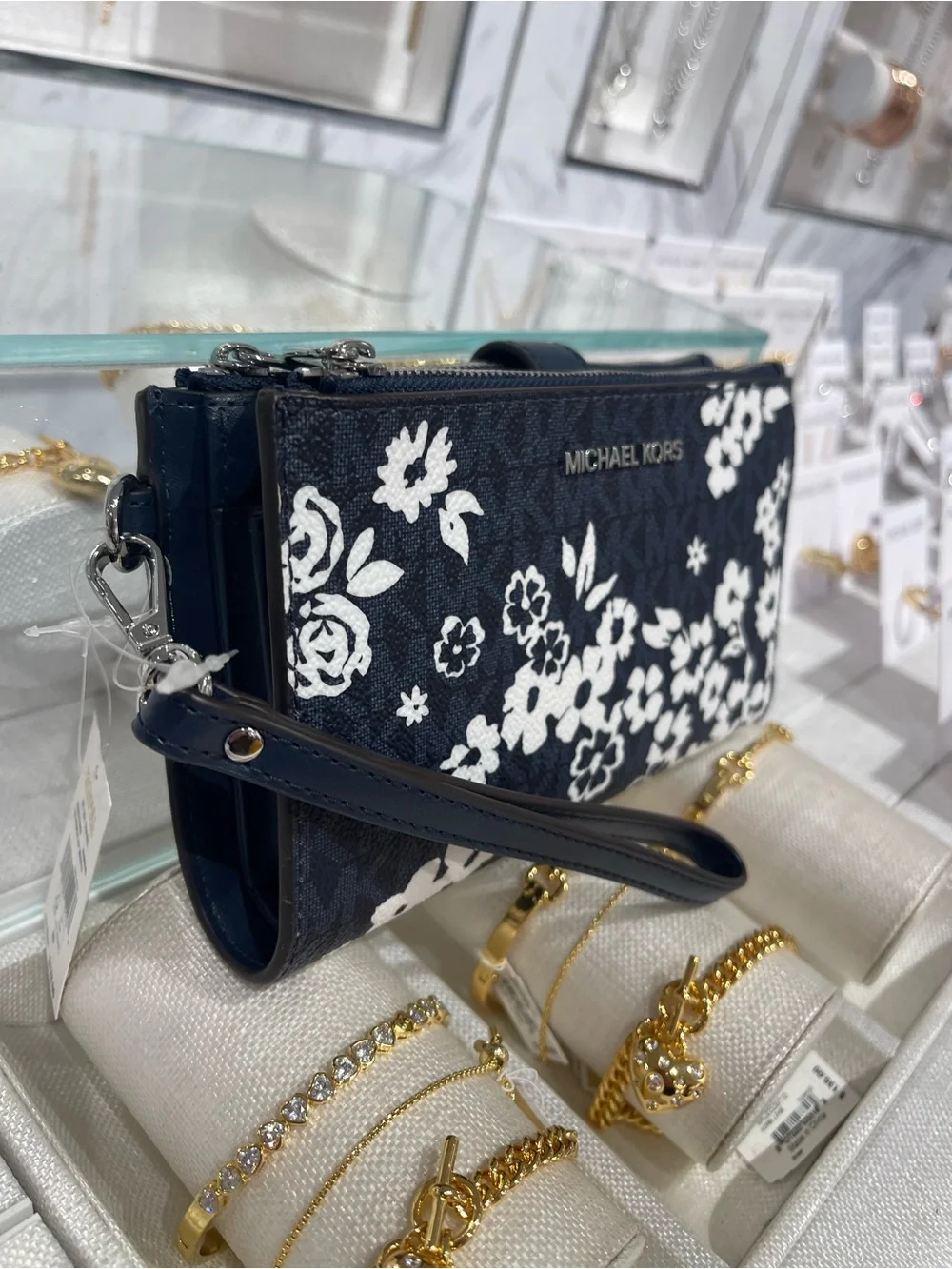 MICHAEL KORS JST Lg Double Zip Printed Signature Logo Wristlet Wallet  Admiral N